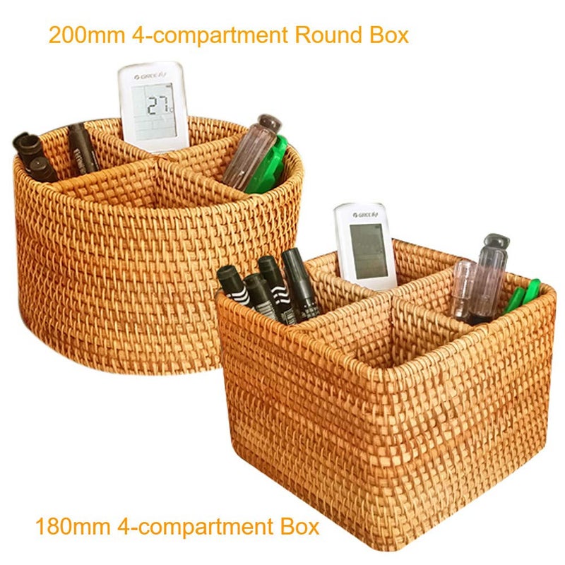 i-lan Natural Rattan 4 Compartments Storage Holder Cosmetics Organizer Utensil and Seasoning Bottle Serving Basket for Party(200mm 4-compartment Round Box) - Image 4